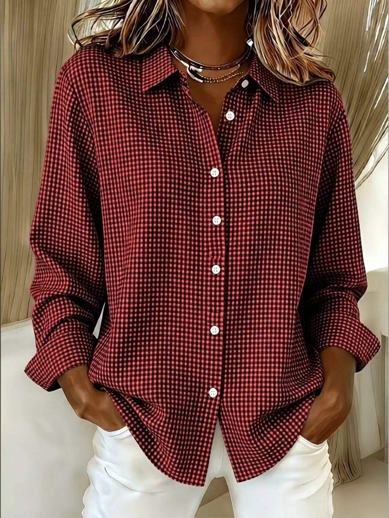 Full Size Plaid Button Up Long Sleeve Shirt Plus Size - Trendsi - Flyclothing LLC