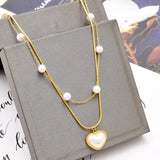 18K Gold-Plated Double Layered Heart Necklace - Trendsi - Flyclothing LLC