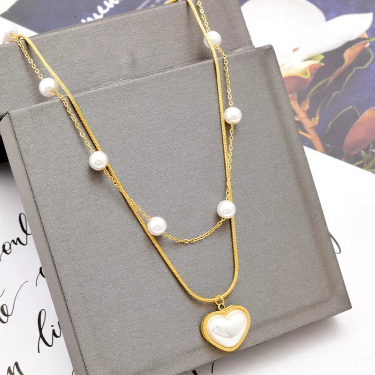 18K Gold-Plated Double Layered Heart Necklace - Trendsi - Flyclothing LLC
