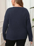 Plus Size Contrast Dropped Shoulder Long Sleeve Sweater - Trendsi - Flyclothing LLC