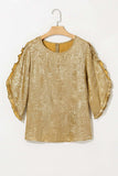 Metallic Luster Round Neck Frill 3/4 Sleeve Blouse - Trendsi - Flyclothing LLC