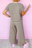 Striped Round Neck Short Sleeve Top and Pants Set - Trendsi - Flyclothing LLC