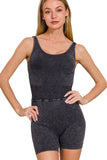 Zenana Washed Sports Romper With Removable Bra Pad - Trendsi