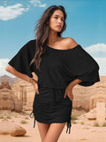 Drawstring One Shoulder Three-Quarter Sleeve Mini Dress - Trendsi - Flyclothing LLC