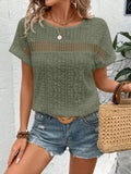 Eyelet Round Neck Short Sleeve Top - Trendsi - Flyclothing LLC