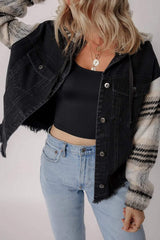 Drawstring Raw Hem Button Up Hooded Denim Jacket - Trendsi - Flyclothing LLC