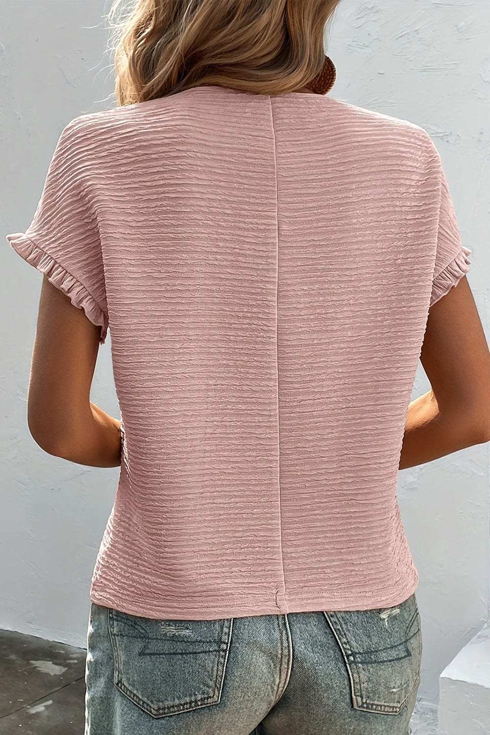 Round Neck Frill Short Sleeve T-Shirt - Trendsi - Flyclothing LLC