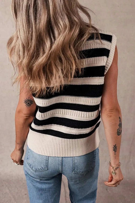 Color Block Round Neck Sweater Vest - Trendsi - Flyclothing LLC