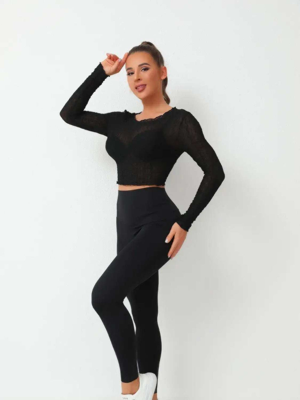 Textured Round Neck Long Sleeve Top - Trendsi - Flyclothing LLC