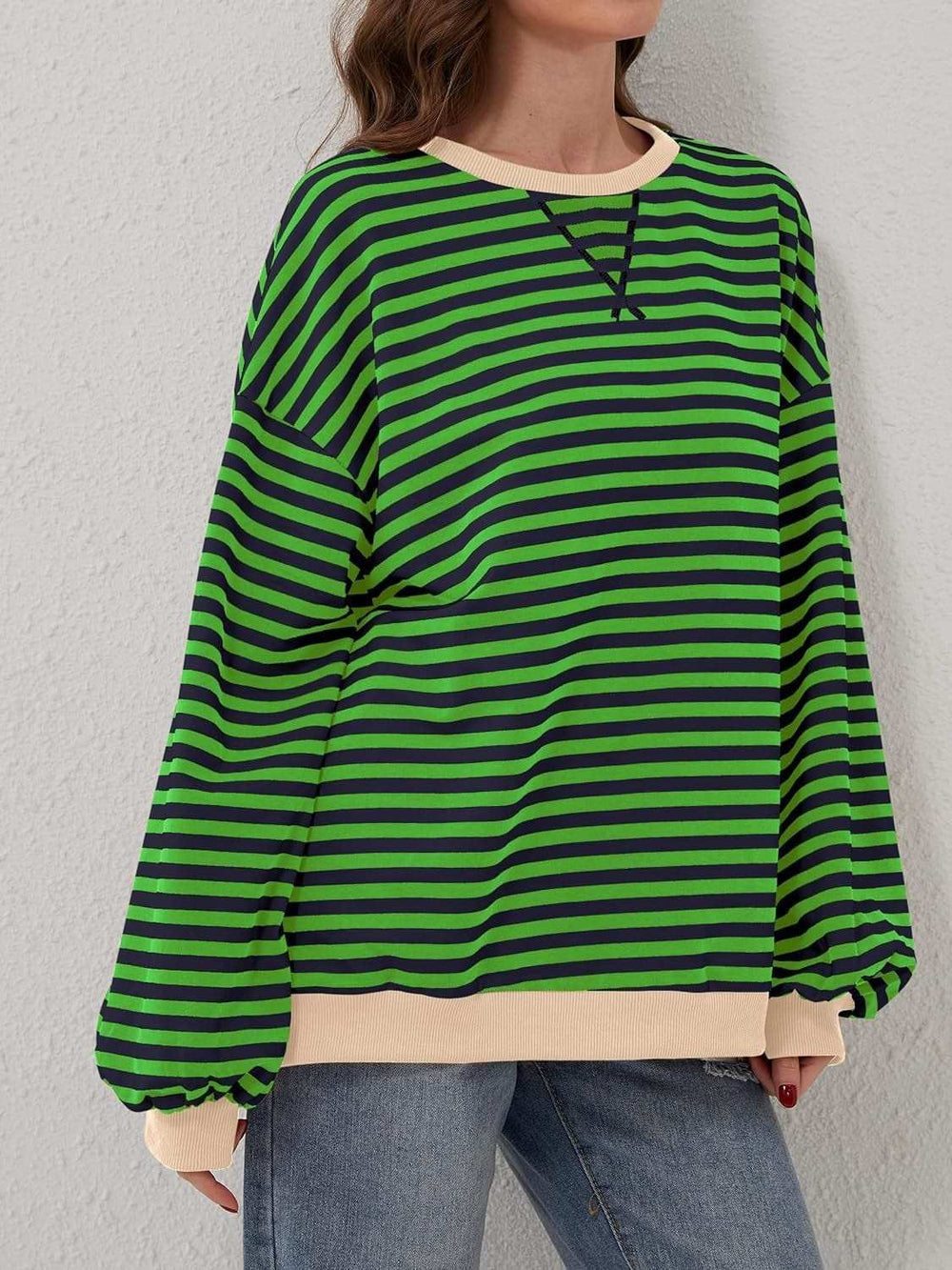 Contrast Striped Long Sleeve Sweatshirt - Trendsi - Flyclothing LLC