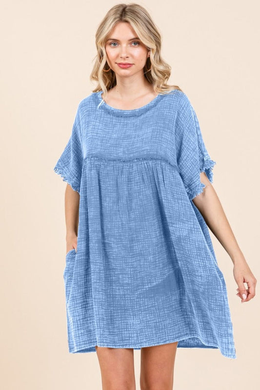 Culture Code Full Size Short Sleeve Babydoll Texture Dress with Pockets - Trendsi