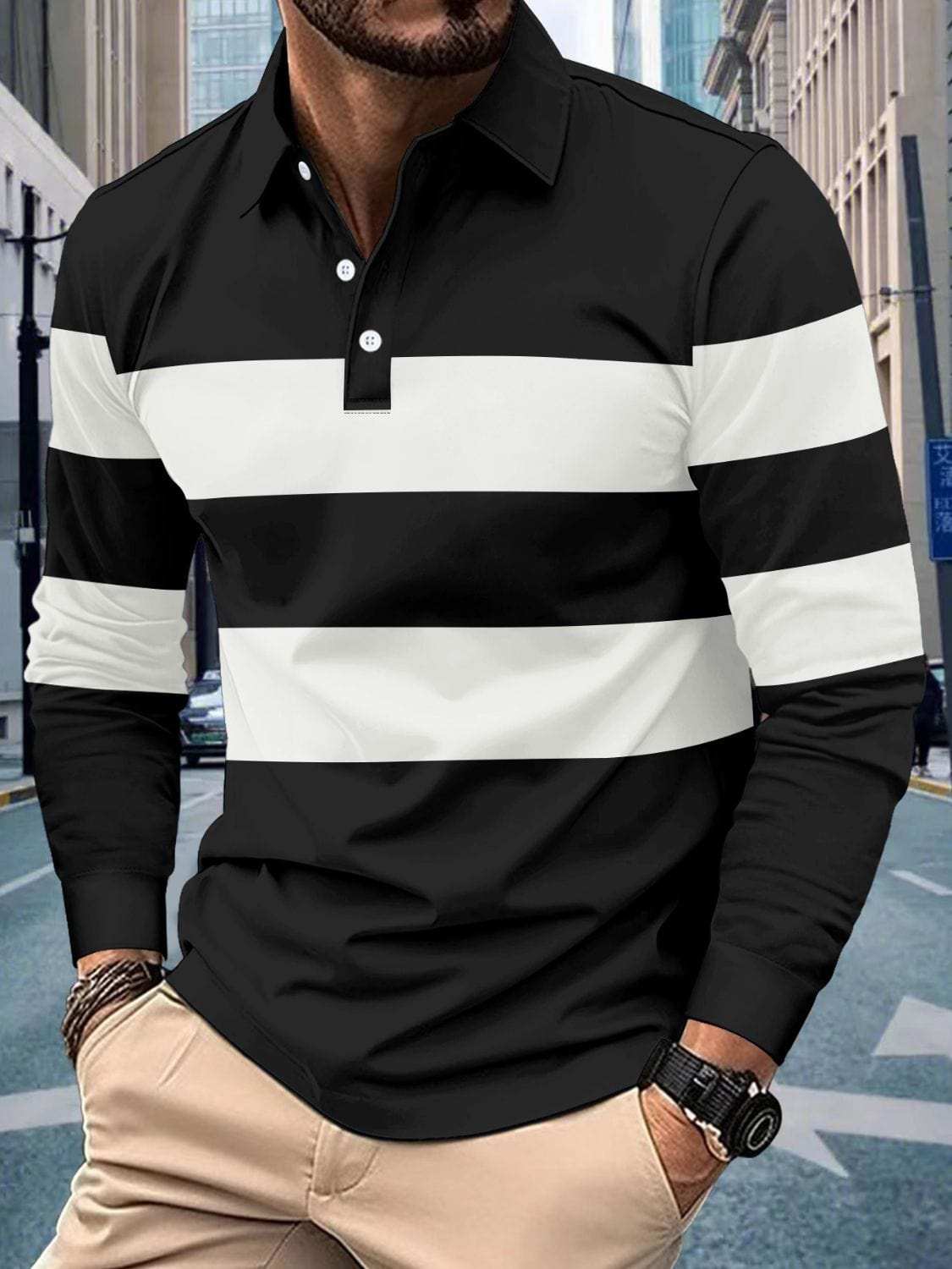 Men's Full Size Collared Contrast Striped Polo Plus Size - Trendsi - Flyclothing LLC
