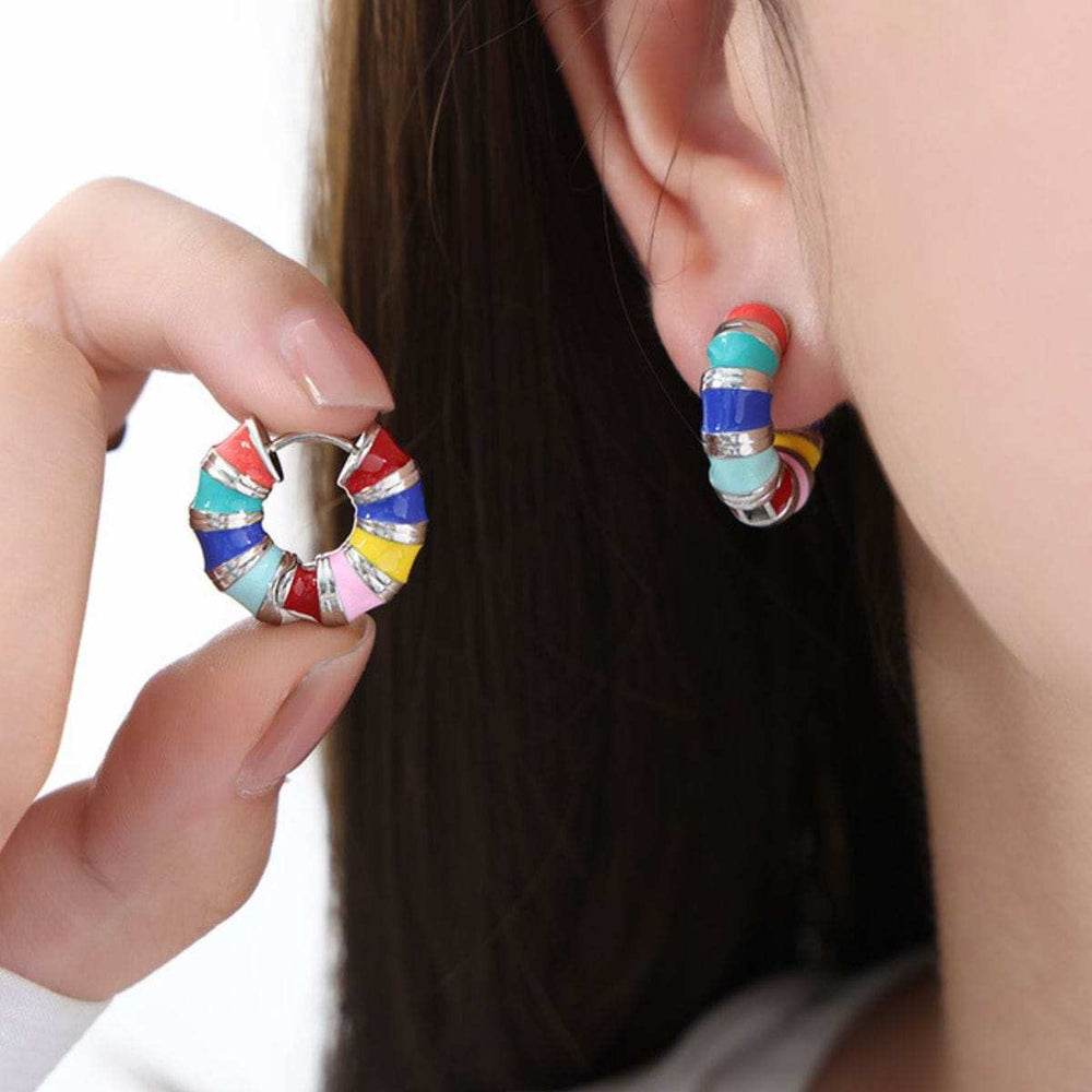 Titanium Steel Enamel Hoop Earrings - Trendsi - Flyclothing LLC
