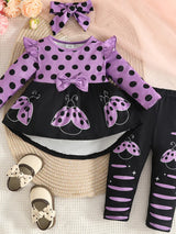 Children's Ladybug Print Ruffle Trim Top and Pants Set - Trendsi - Flyclothing LLC