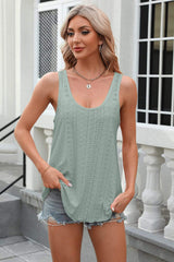 Eyelet Scoop Neck Wide Strap Tank - Trendsi - Flyclothing LLC