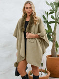 Fuzzy Trim Open Front Poncho - Trendsi - Flyclothing LLC