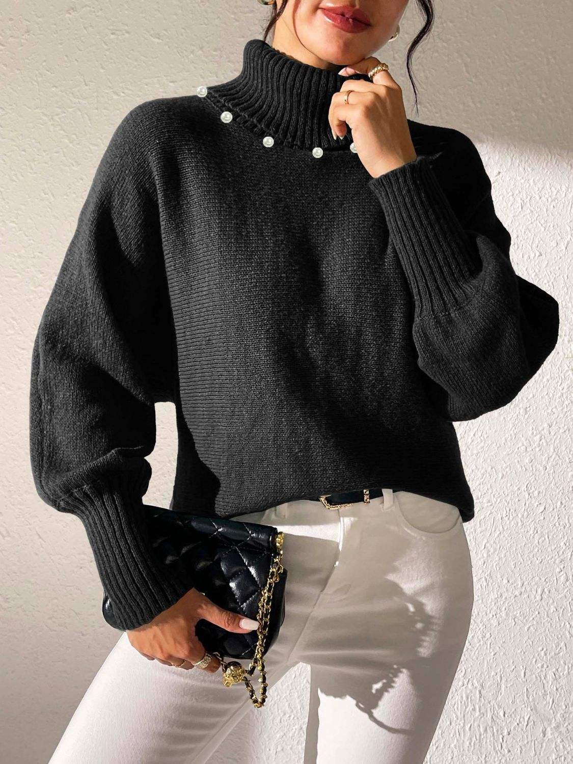 Turtleneck Long Sleeve Sweater - Trendsi - Flyclothing LLC