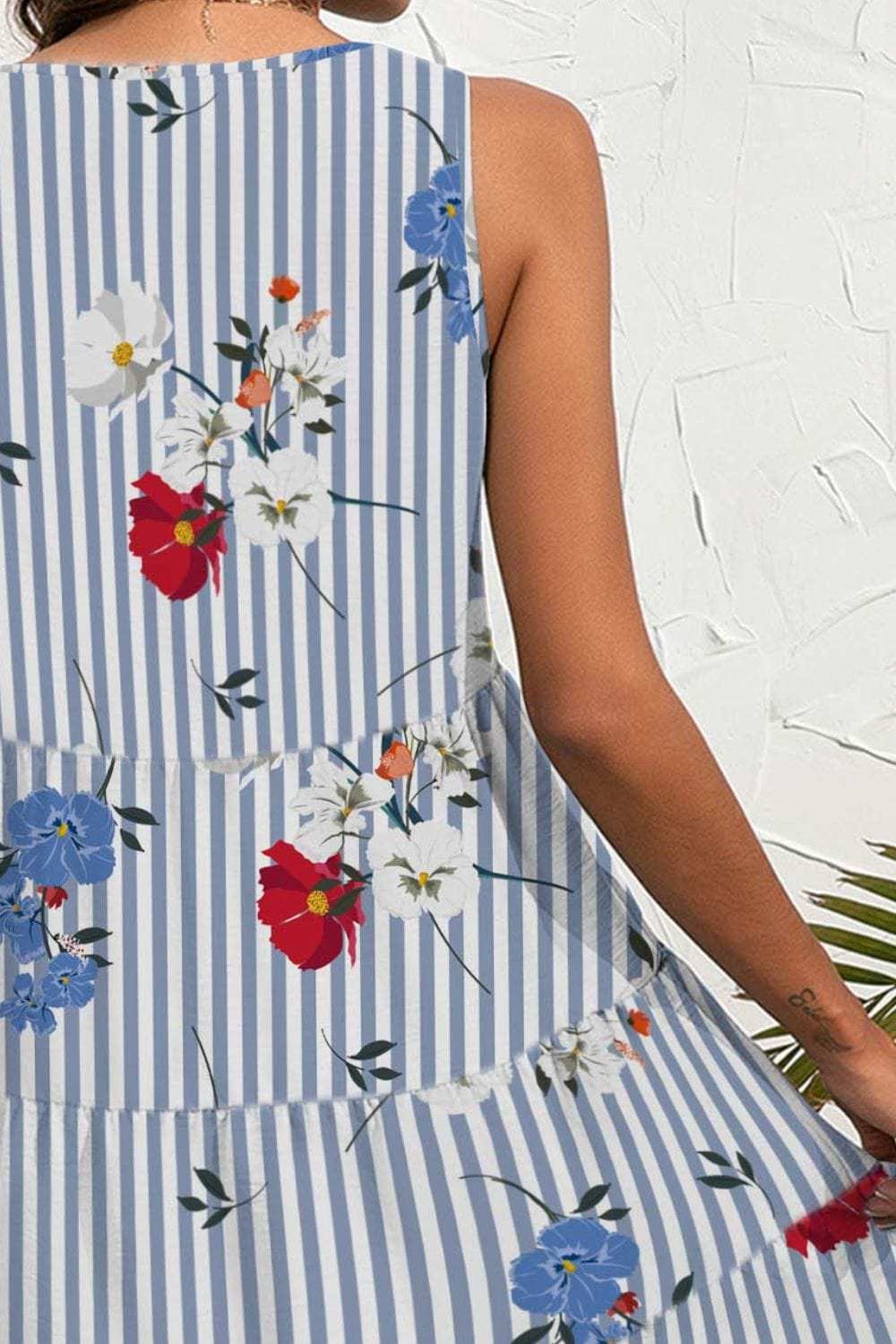 Printed V-Neck Sleeveless Mini Dress - Trendsi - Flyclothing LLC