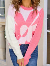 Floral Pattern Color Block Sweater - Trendsi - Flyclothing LLC
