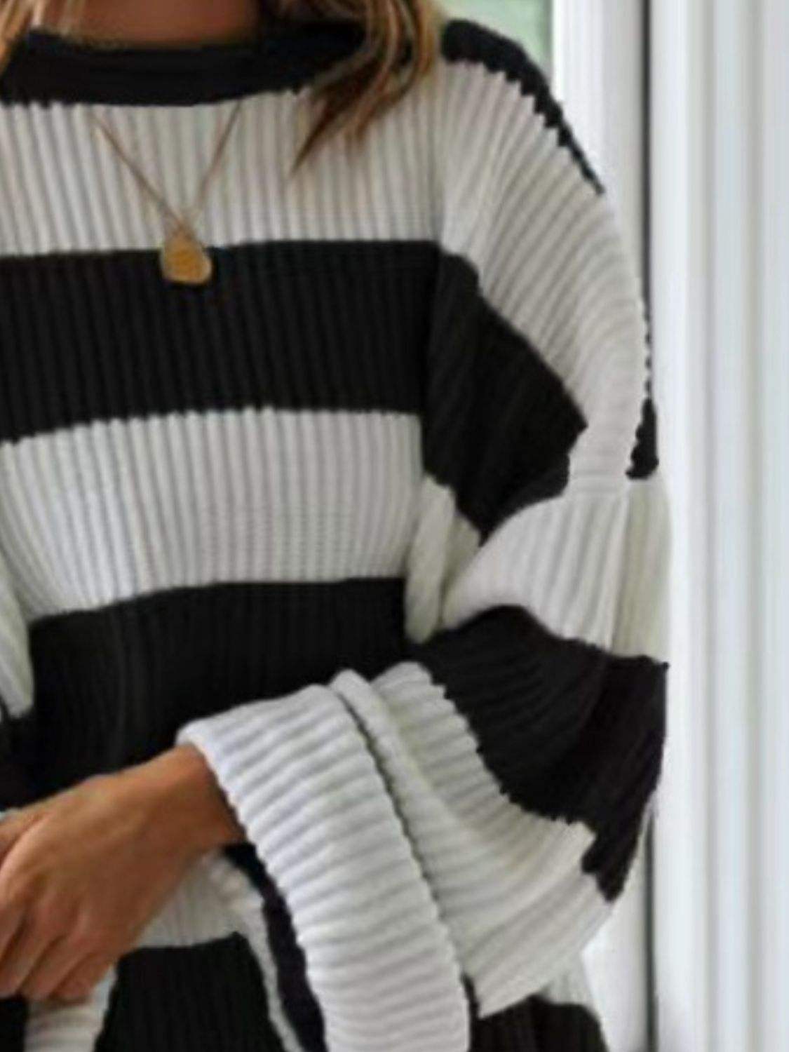 Round Neck Long Sleeve Sweater - Trendsi - Flyclothing LLC