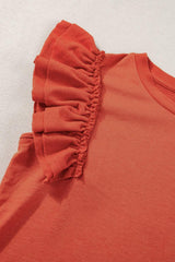 Ruffled Round Neck Cap Sleeve Blouse - Trendsi - Flyclothing LLC