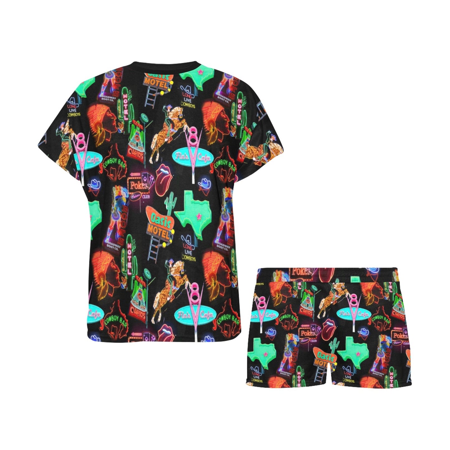 Baha Ranch Vegas Neon Western Women's Short and Top Pajama Set