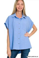 Zenana Woven Airflow Button Down Shirt - Trendsi - Flyclothing LLC