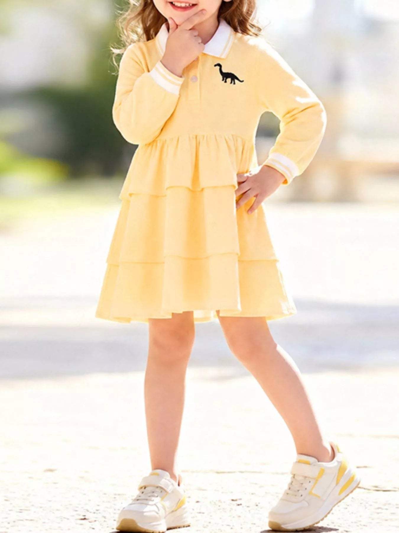 Children's Polo Collar Tiered Dress - Trendsi - Flyclothing LLC