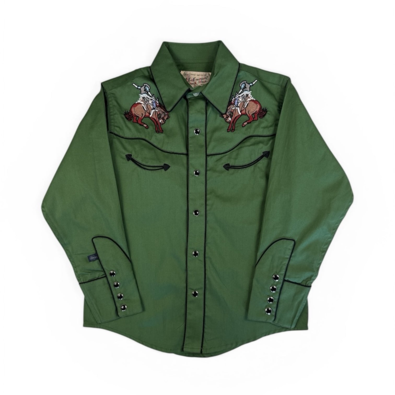 Rockmount Ranch Wear Kid's Green Iconic Bronc Embroidered Western Shirt - Rockmount Clothing - Flyclothing LLC