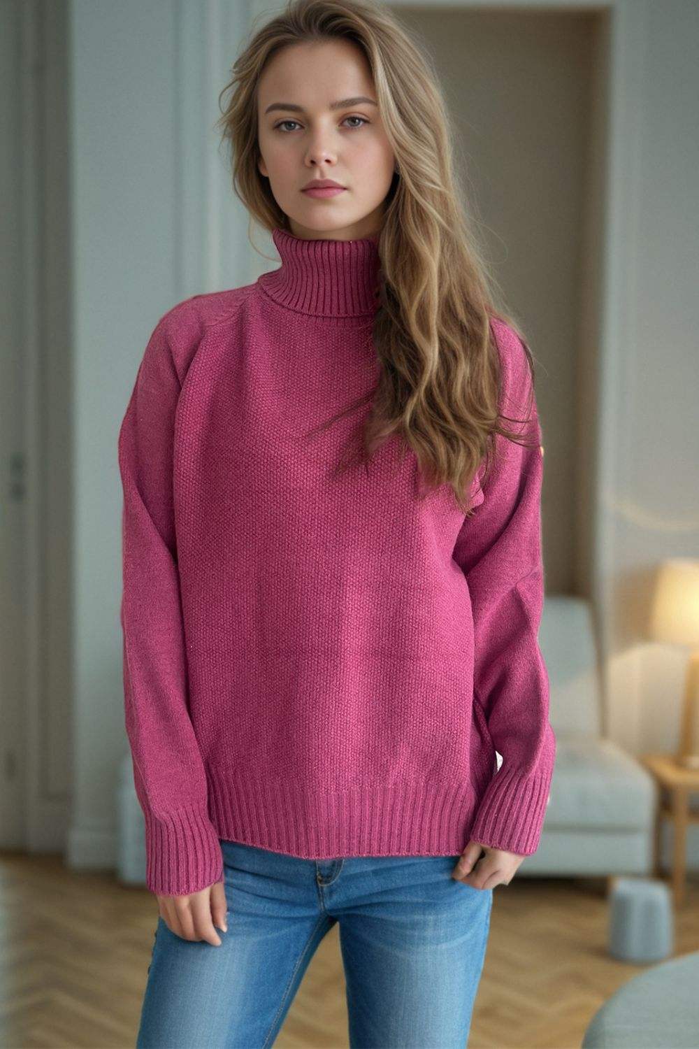 Ribbed Turtleneck Raglan Sleeve Sweater - Trendsi - Flyclothing LLC