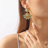 18K Gold-Plated Turquoise Dangle Earrings - Trendsi - Flyclothing LLC