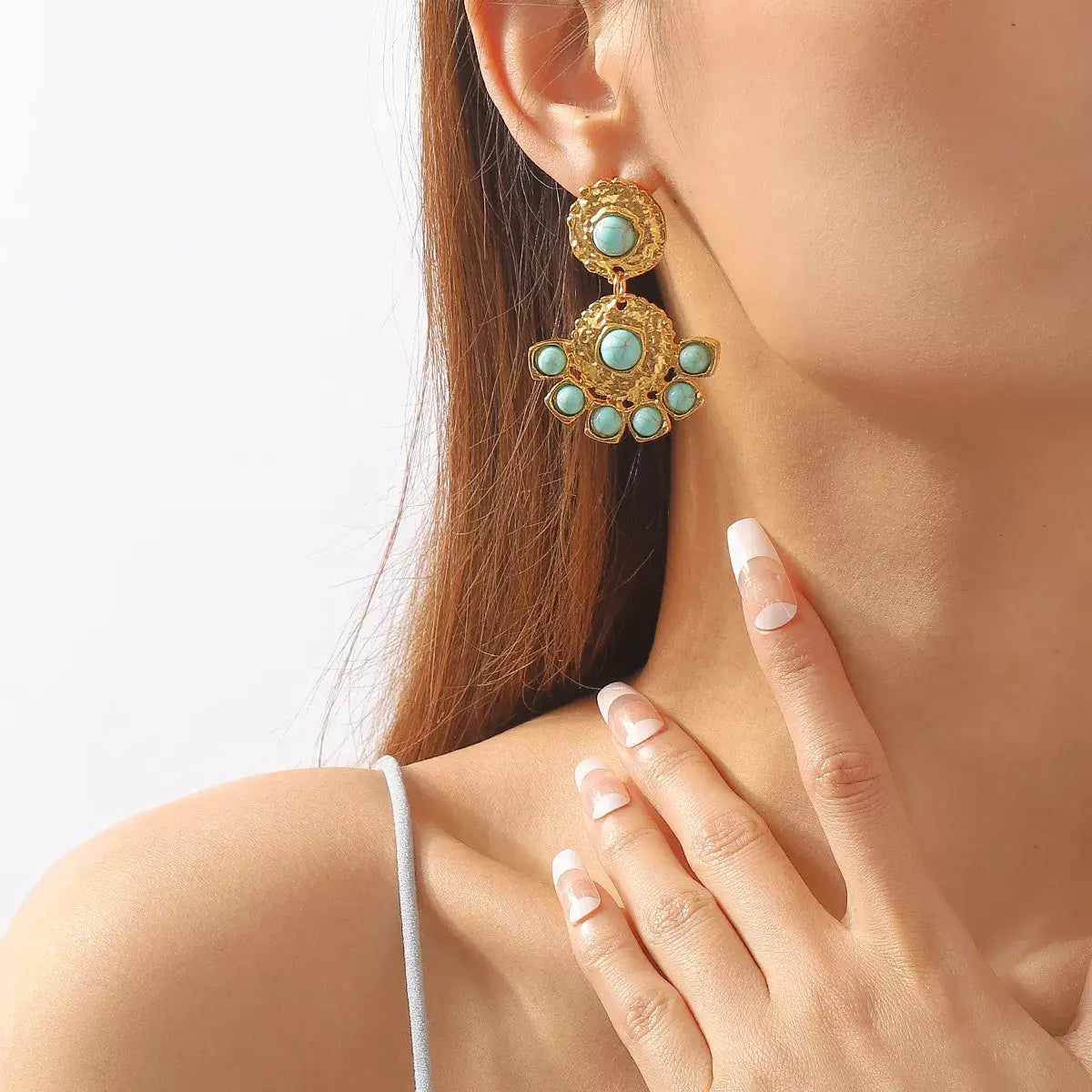 18K Gold-Plated Turquoise Dangle Earrings - Trendsi - Flyclothing LLC