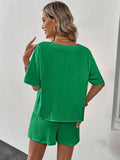 V-Neck Half Sleeve Top and Shorts Set - Trendsi - Flyclothing LLC