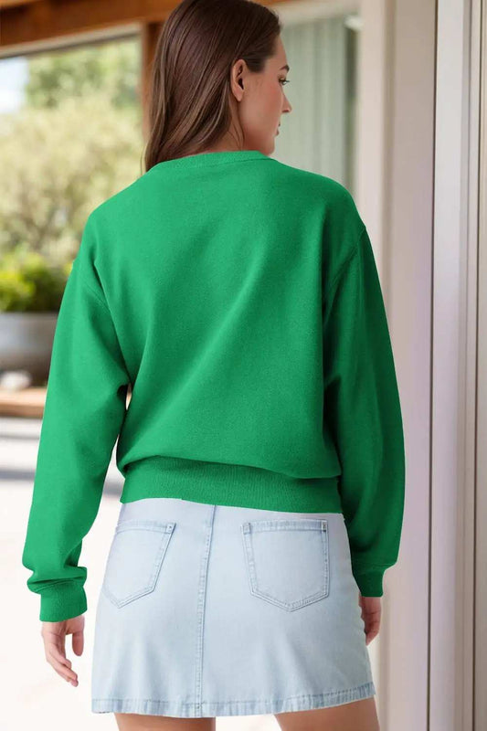 Round Neck Long Sleeve Sweatshirt - Trendsi - Flyclothing LLC