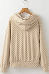 Checkered Print Kangaroo Pocket Drawstring Hoodie - Trendsi - Flyclothing LLC