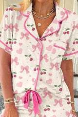 Printed Button Up Short Sleeve Top and Shorts Lounge Set - Trendsi - Flyclothing LLC