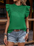 Ruffled Frill Mock Neck Cap Sleeve Blouse - Trendsi