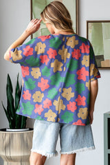 HOPELY Full Size Floral Round Neck Side Slit T-Shirt - Trendsi