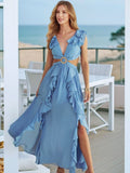 Cutout Ruffled Cap Sleeve Maxi Dress - Trendsi