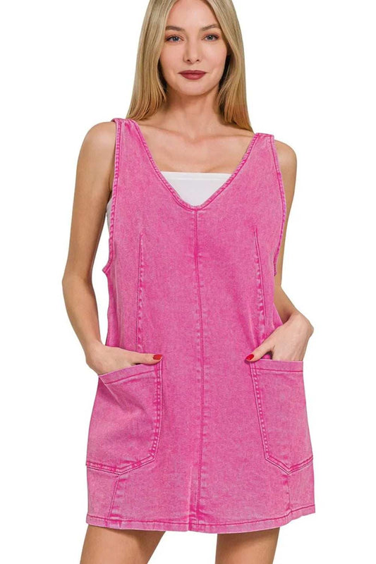 Zenana Washed Adjustable Strap Denim Overall Dress - Trendsi - Flyclothing LLC