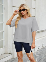 Round Neck Short Sleeve T-Shirt - Trendsi - Flyclothing LLC