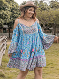 Plus Size Printed Long Sleeve Mini Dress - Trendsi - Flyclothing LLC
