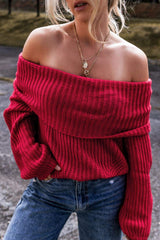 Off-Shoulder Long Sleeve Sweater - Trendsi - Flyclothing LLC