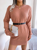 Round Neck Long Sleeve Mini Sweater Dress - Trendsi
