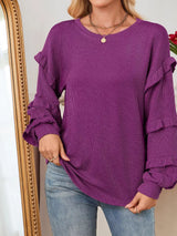 Ruffled Long Sleeve Knit T-Shirt - Trendsi - Flyclothing LLC