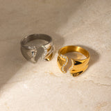Stainless Steel Inlaid Rhinestone Bypass Ring - Trendsi