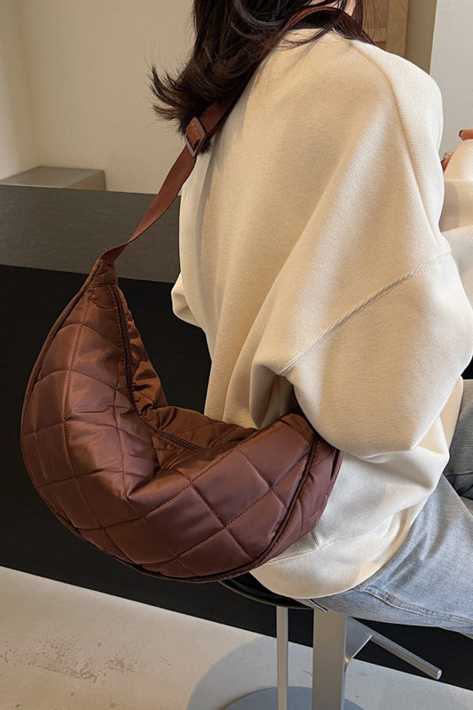 Plaid Quilted Adjustable Strap Crossbody Bag - Trendsi