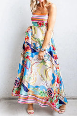 Smocked Back Printed Square Neck Maxi Cami Dress with Pockets - Trendsi - Flyclothing LLC