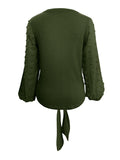 Tied Swiss Dot V-Neck Long Sleeve Blouse - Trendsi