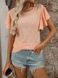 Eyelet Round Neck Flutter Sleeve Top - Trendsi